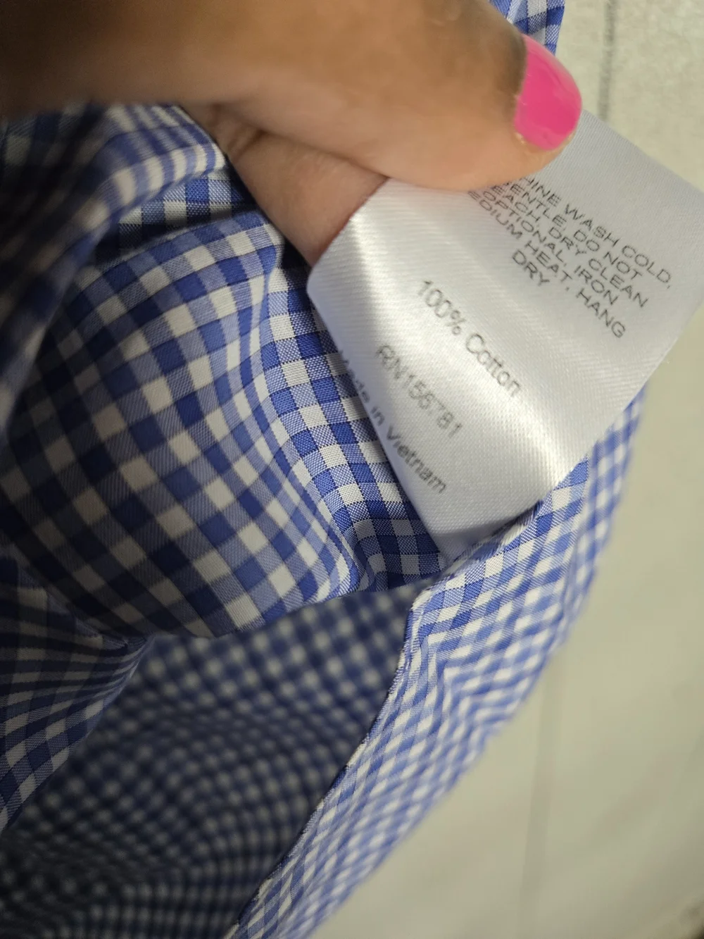 Ledbury Blue Gingham Small Check Dress Shirt Classic Cotton Spread Collar 15.5 - Picture 12 of 13
